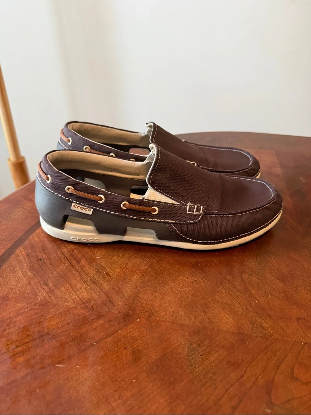 Crocs Beach Line Boat Shoes Brown Canvas Rubber Slip On Men’s Size 12